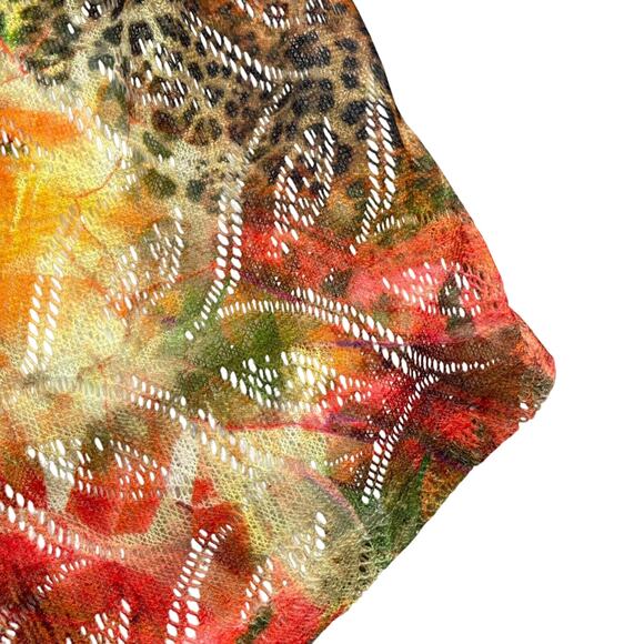 Chico's Top Womens 3 Multicolor Cheetah Floral Summer Surprise Mesh Overlay - Picture 4 of 16